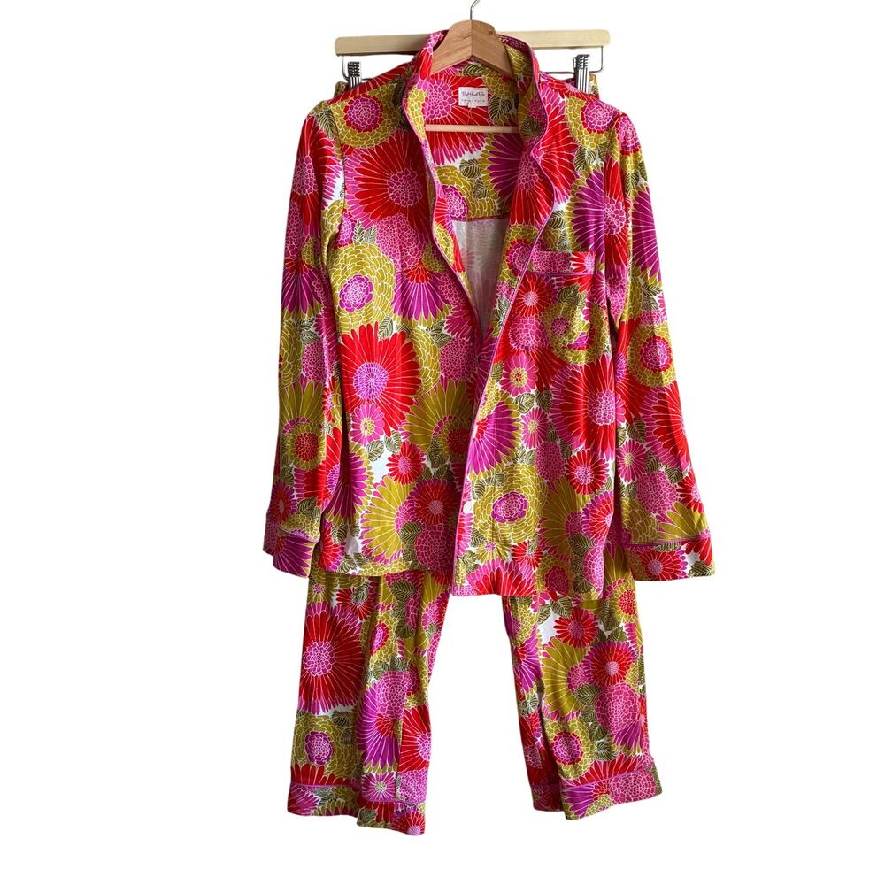 Bed Head PJs + Trina Turk pink yellow floral pajama set women's S organic cotton